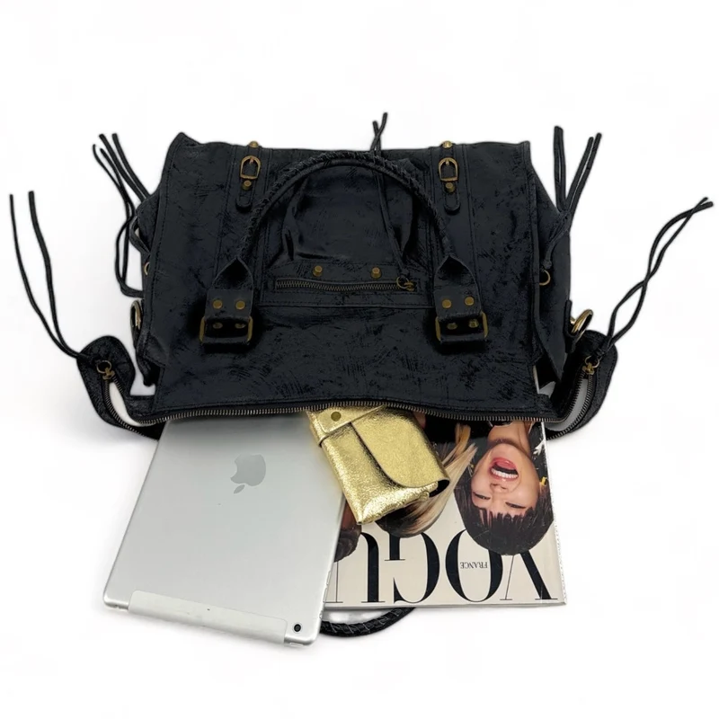 Sac à main en cuir brossé SANDSTORM E.L. SIROCCO Noir