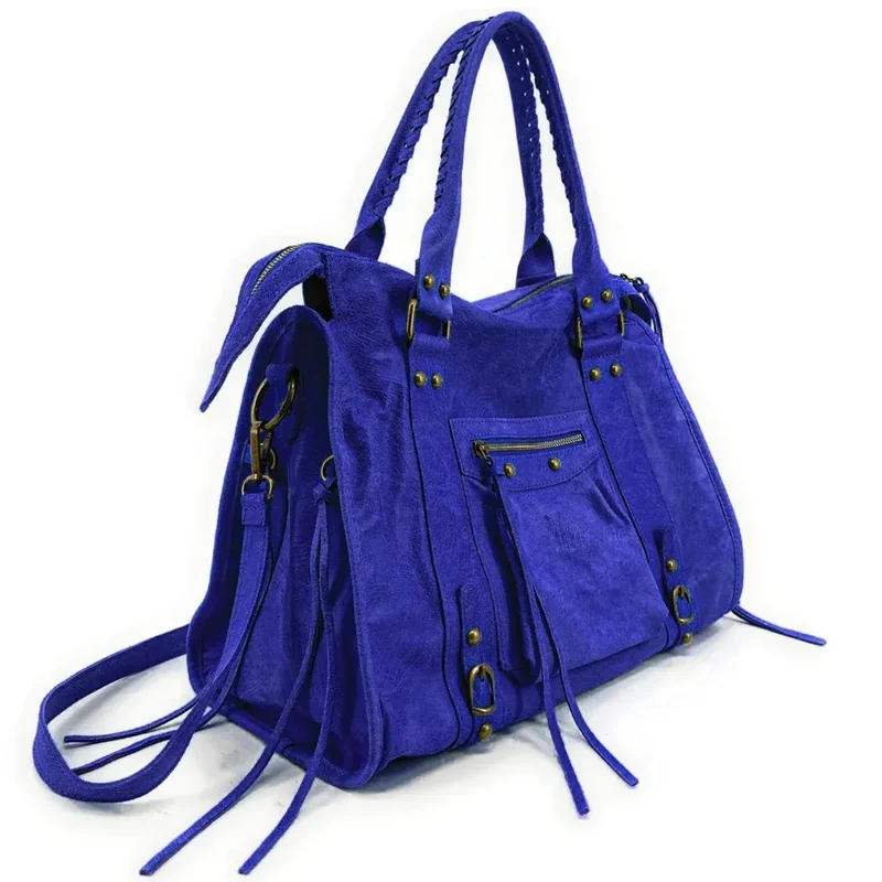Sac à main en cuir brossé SANDSTORM E.L. SIROCCO Bleu roi