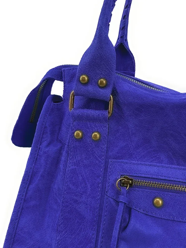 Sac à main en cuir brossé SANDSTORM E.L. SIROCCO Bleu roi