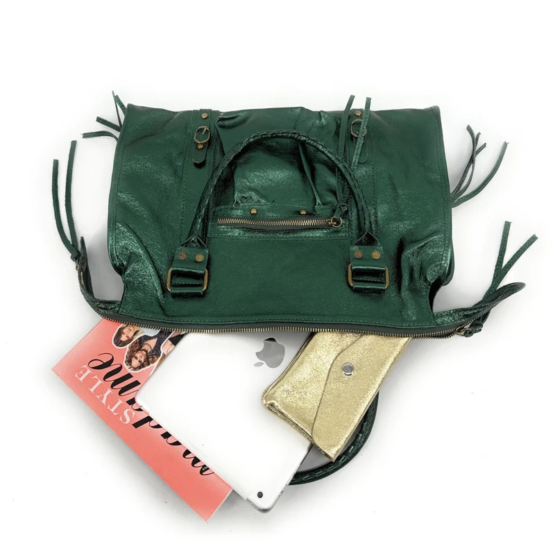 Sac à main en cuir irisé SANDSTORM Vert forêt