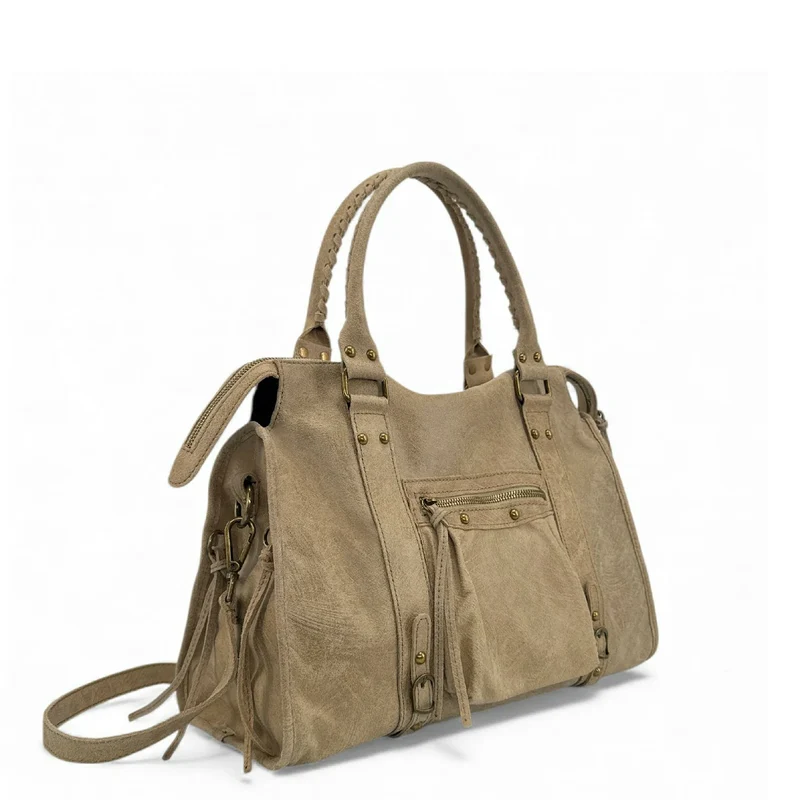 Sac à main en cuir brossé SANDSTORM Taupe