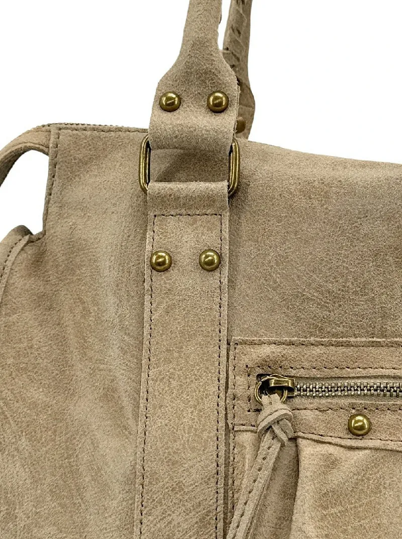 Sac à main en cuir brossé SANDSTORM Taupe