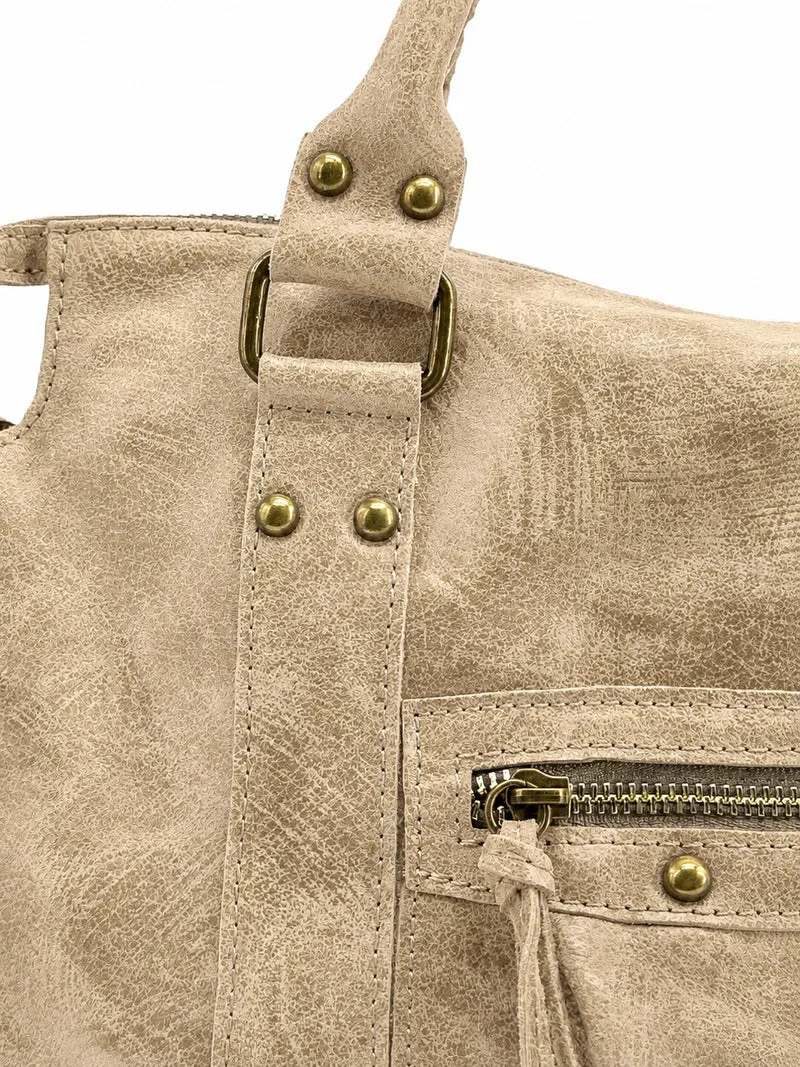Sac à main en cuir brossé SANDSTORM Taupe clair