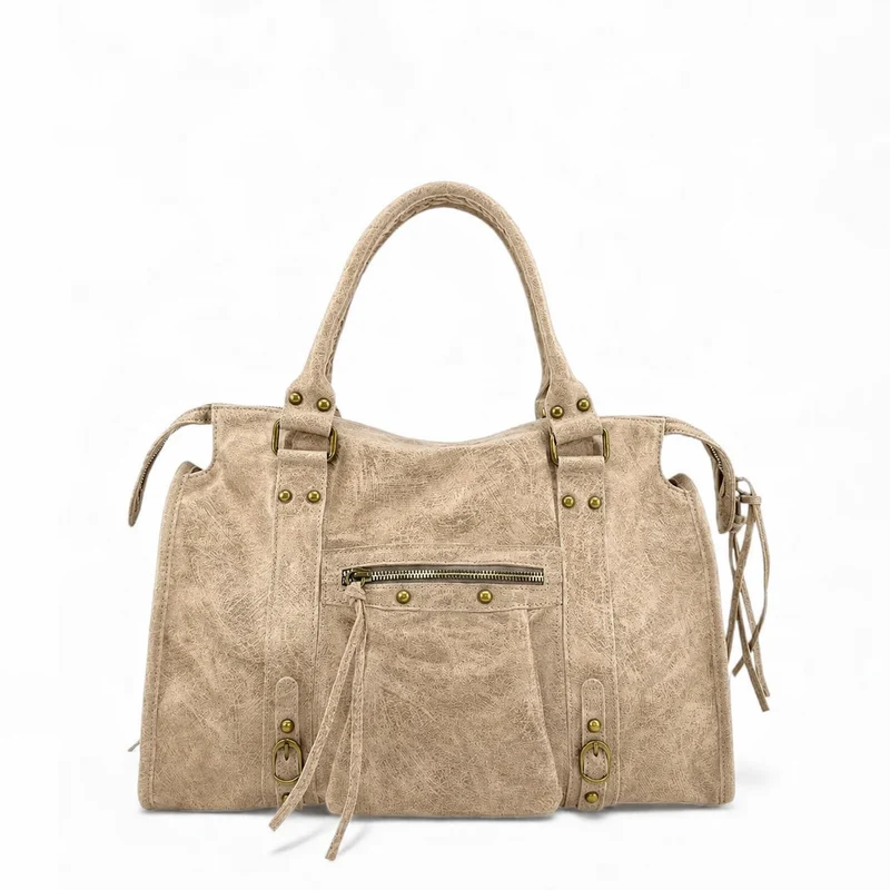Sac à main en cuir brossé SANDSTORM Taupe clair