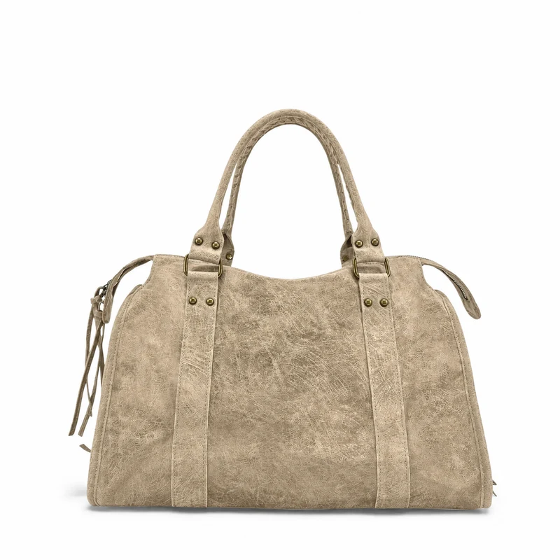 Sac à main en cuir brossé SANDSTORM Taupe clair