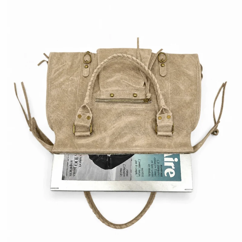 Sac à main en cuir brossé SANDSTORM Taupe clair