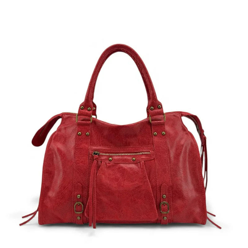 Sac à main en cuir brossé SANDSTORM Rouge garance