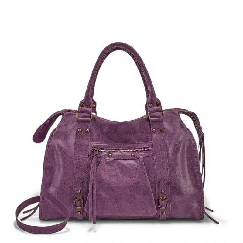 Sac à main en cuir brossé SANDSTORM Prune
