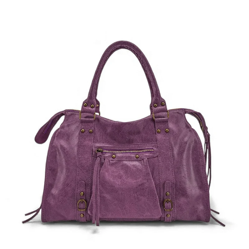 Sac à main en cuir brossé SANDSTORM Prune
