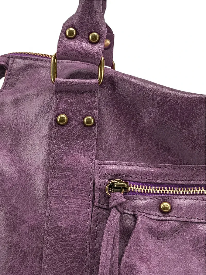 Sac à main en cuir brossé SANDSTORM Prune