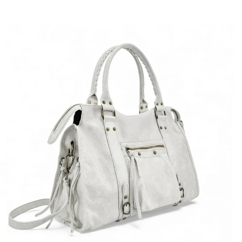 Sac à main en cuir brossé SANDSTORM Off-white