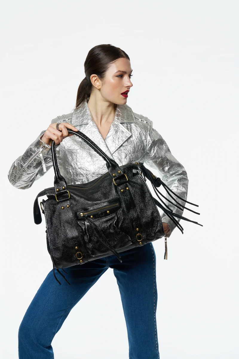 Sac à main en cuir irisé SANDSTORM Noir glossy