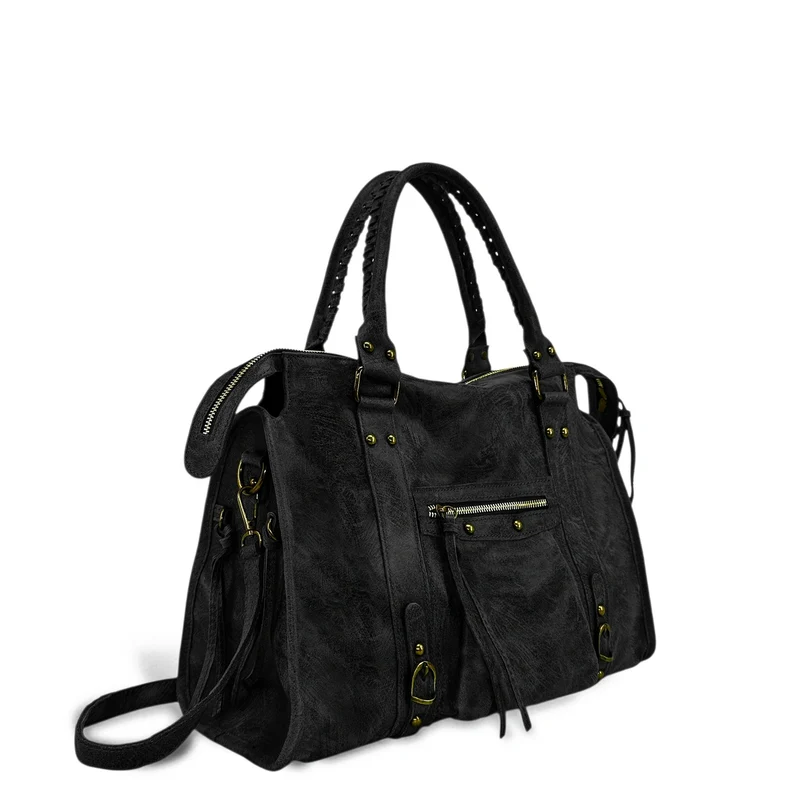Sac à main en cuir brossé SANDSTORM Noir