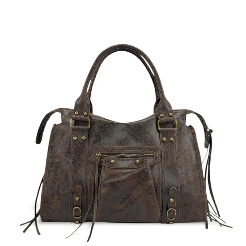 Sac à main en cuir brossé SANDSTORM Chocolat