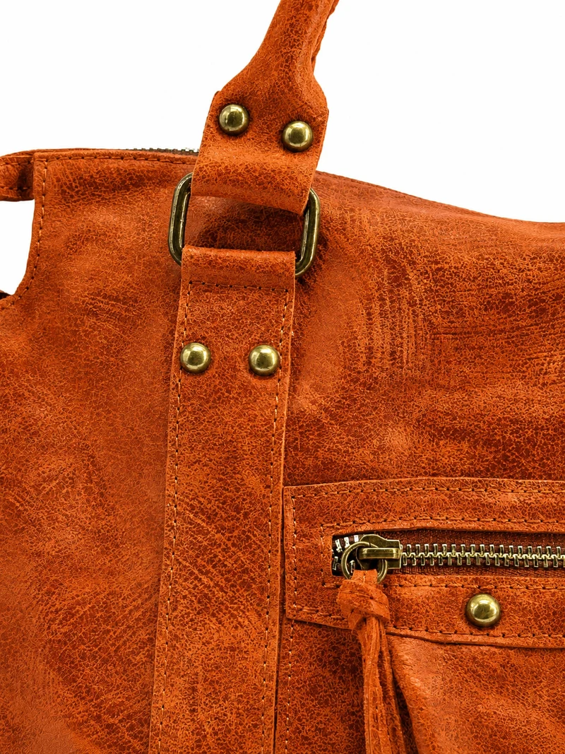 Sac à main en cuir brossé SANDSTORM Mandarine