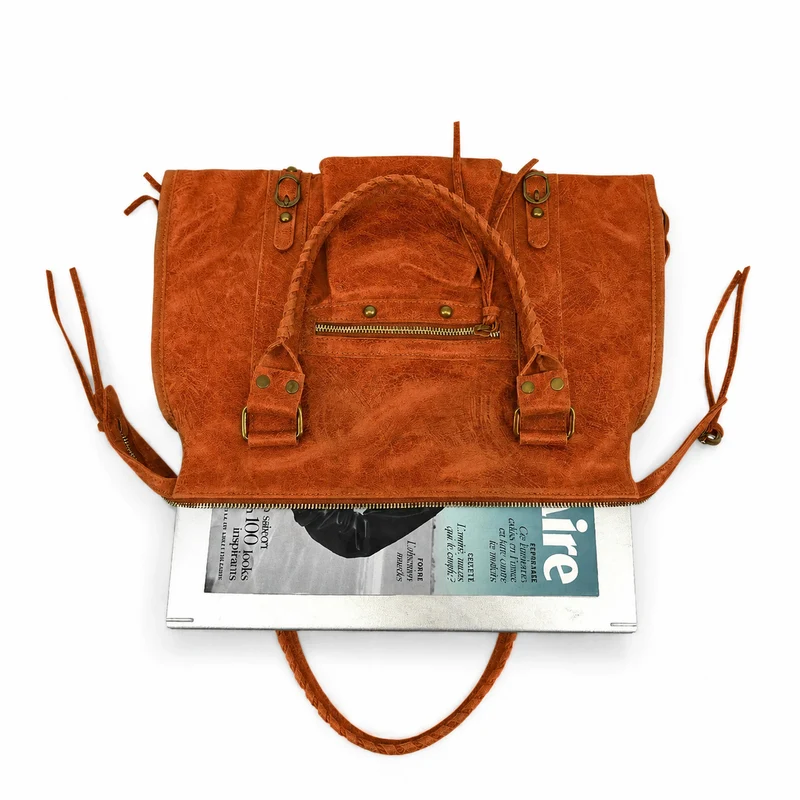 Sac à main en cuir brossé SANDSTORM Mandarine