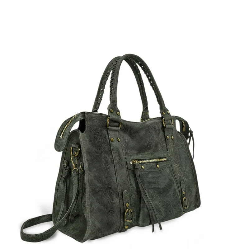 Sac à main en cuir brossé SANDSTORM Vert kaki foncé