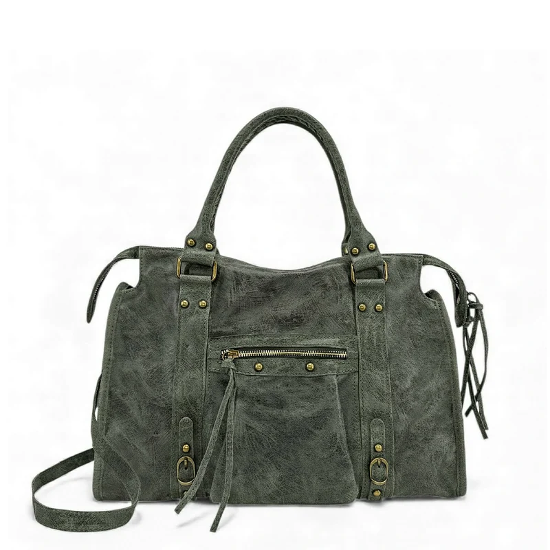 Sac à main en cuir brossé SANDSTORM Vert kaki foncé