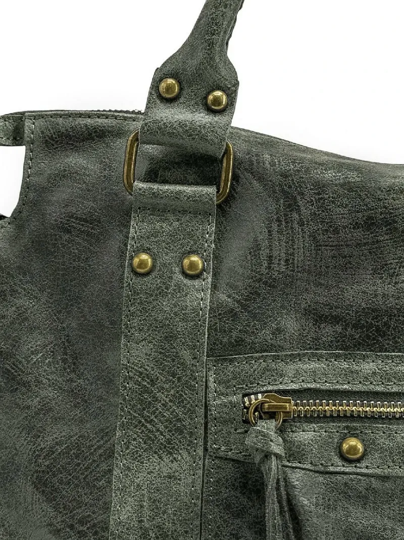 Sac à main en cuir brossé SANDSTORM Vert kaki foncé