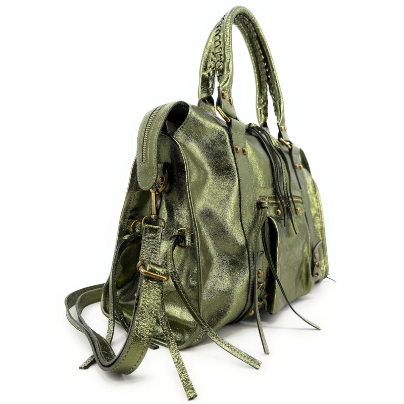 Sac à main en cuir irisé SANDSTORM Vert kaki