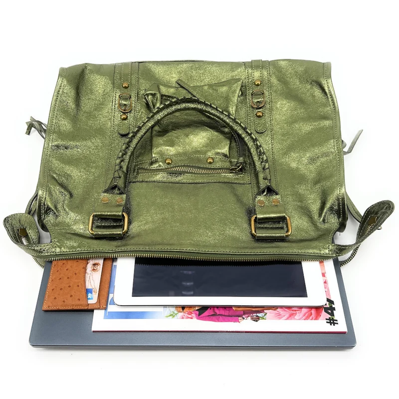 Sac à main en cuir irisé SANDSTORM Vert kaki