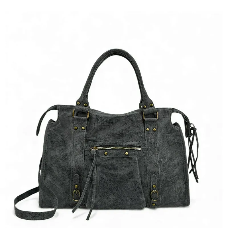 Sac à main en cuir brossé SANDSTORM Gris foncé