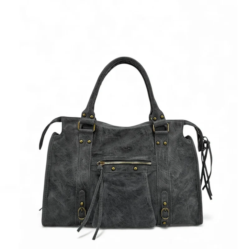 Sac à main en cuir brossé SANDSTORM Gris foncé