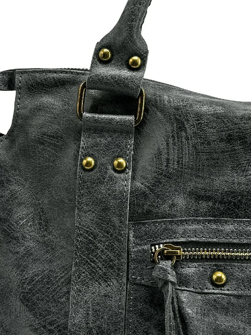 Sac à main en cuir brossé SANDSTORM Gris foncé