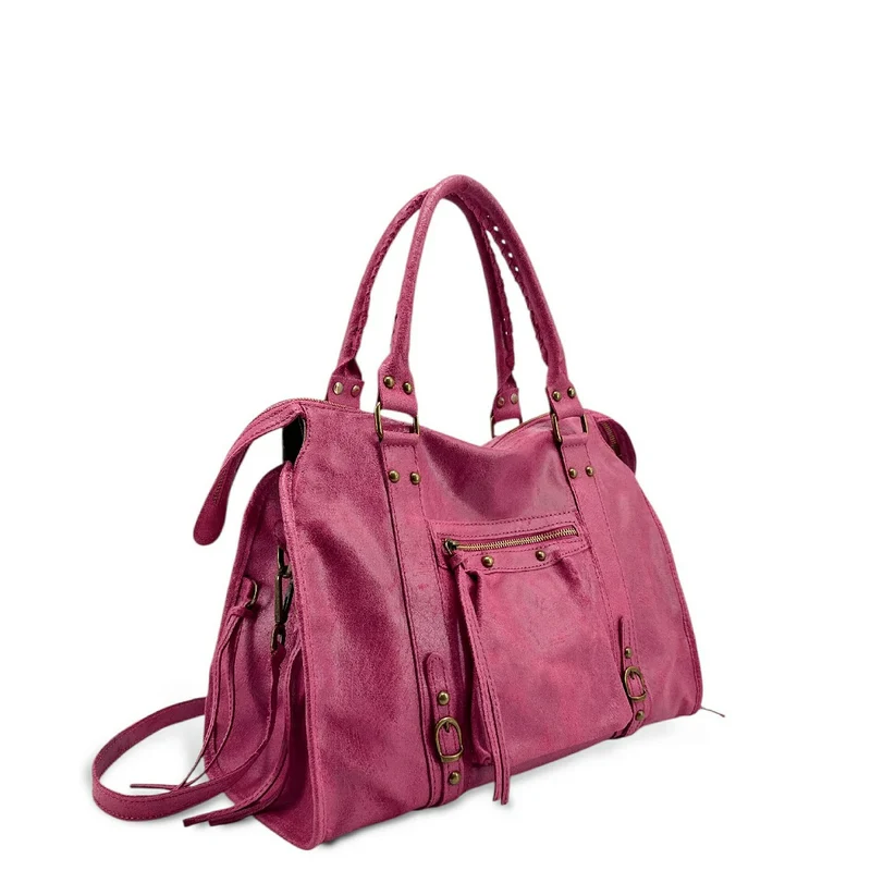 Sac à main en cuir brossé SANDSTORM Rose fuchsia