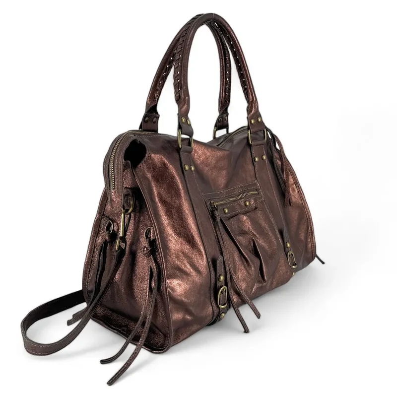 Sac à main en cuir irisé SANDSTORM Marron chocolat
