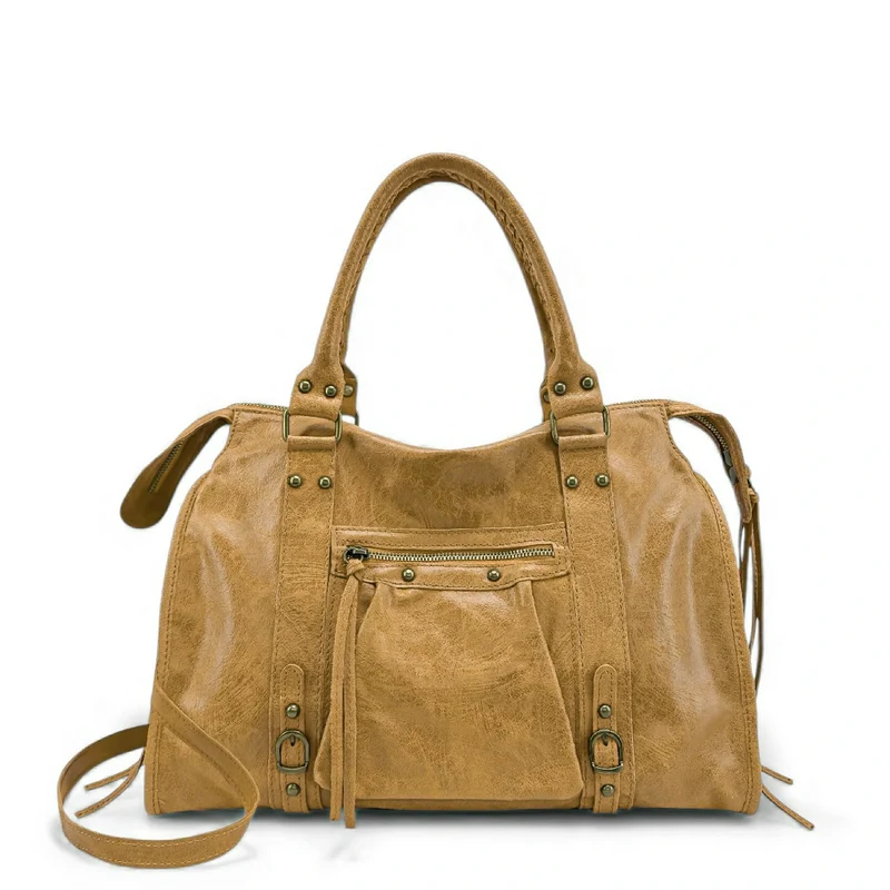 Sac à main en cuir brossé SANDSTORM Camel clair