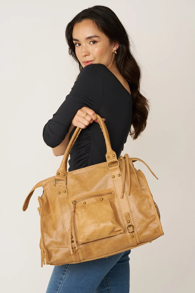 Sac à main en cuir brossé SANDSTORM Camel clair