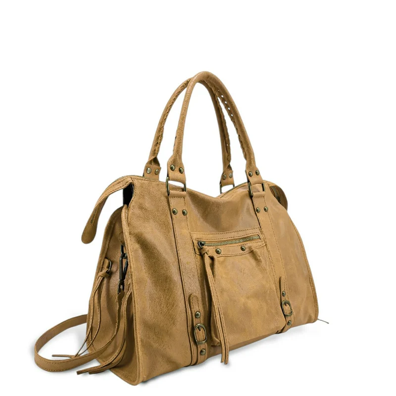 Sac à main en cuir brossé SANDSTORM Camel clair