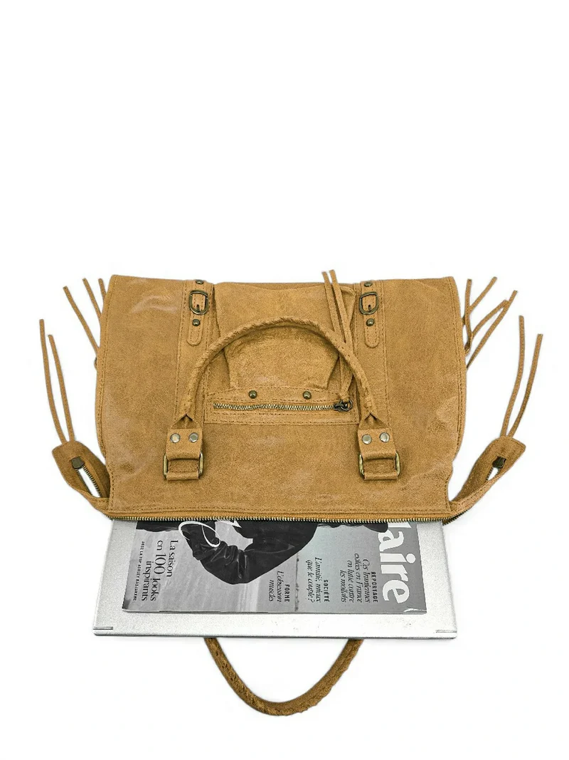 Sac à main en cuir brossé SANDSTORM Camel clair