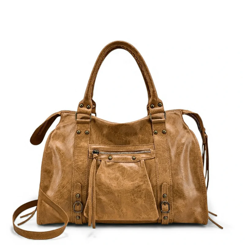 Sac à main en cuir brossé SANDSTORM Marron Camel