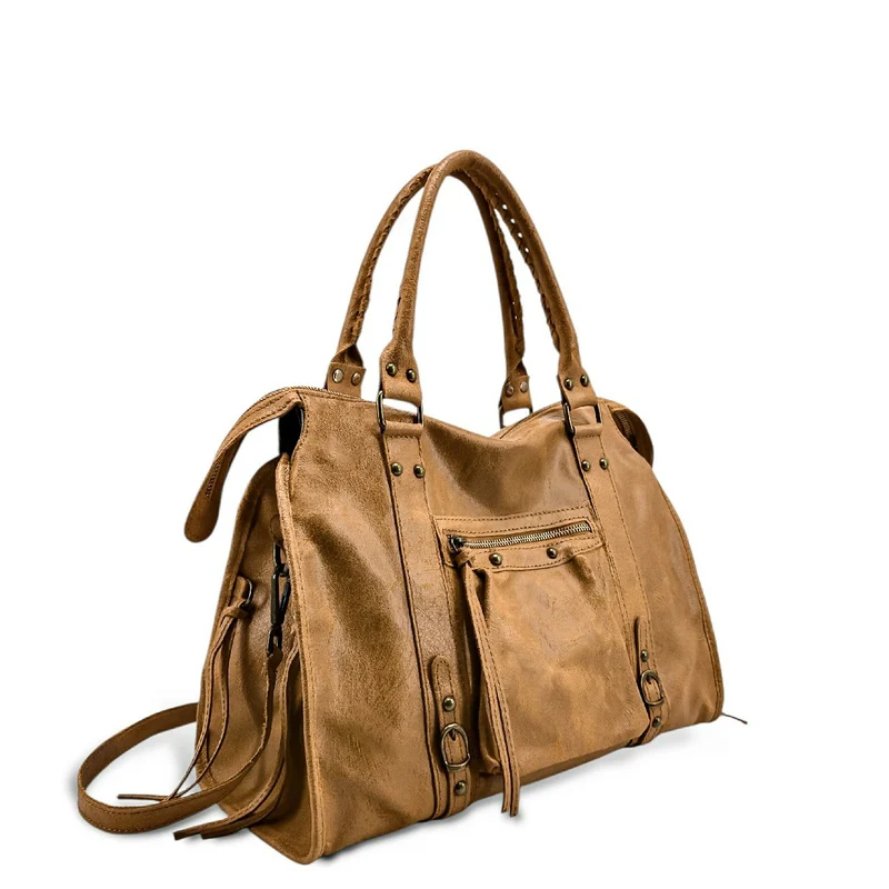 Sac à main en cuir brossé SANDSTORM Marron Camel