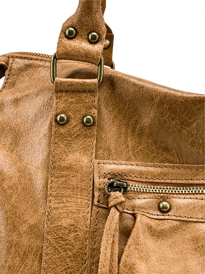 Sac à main en cuir brossé SANDSTORM Marron Camel