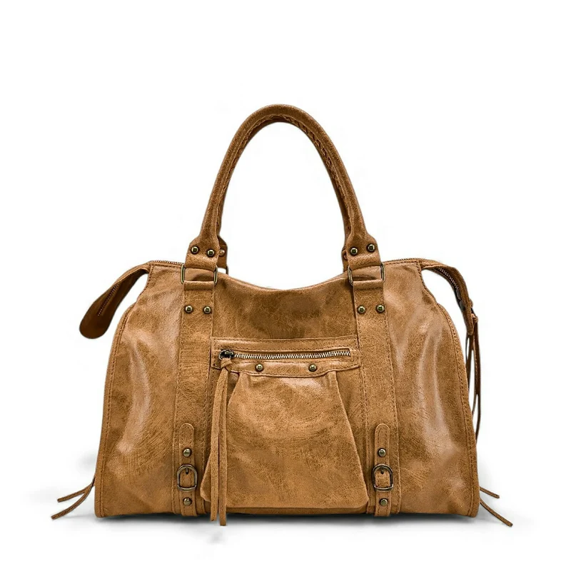 Sac à main en cuir brossé SANDSTORM Marron Camel