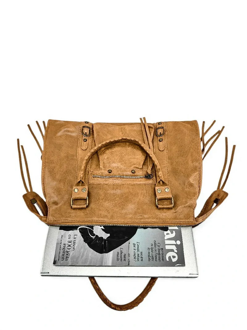 Sac à main en cuir brossé SANDSTORM Marron Camel