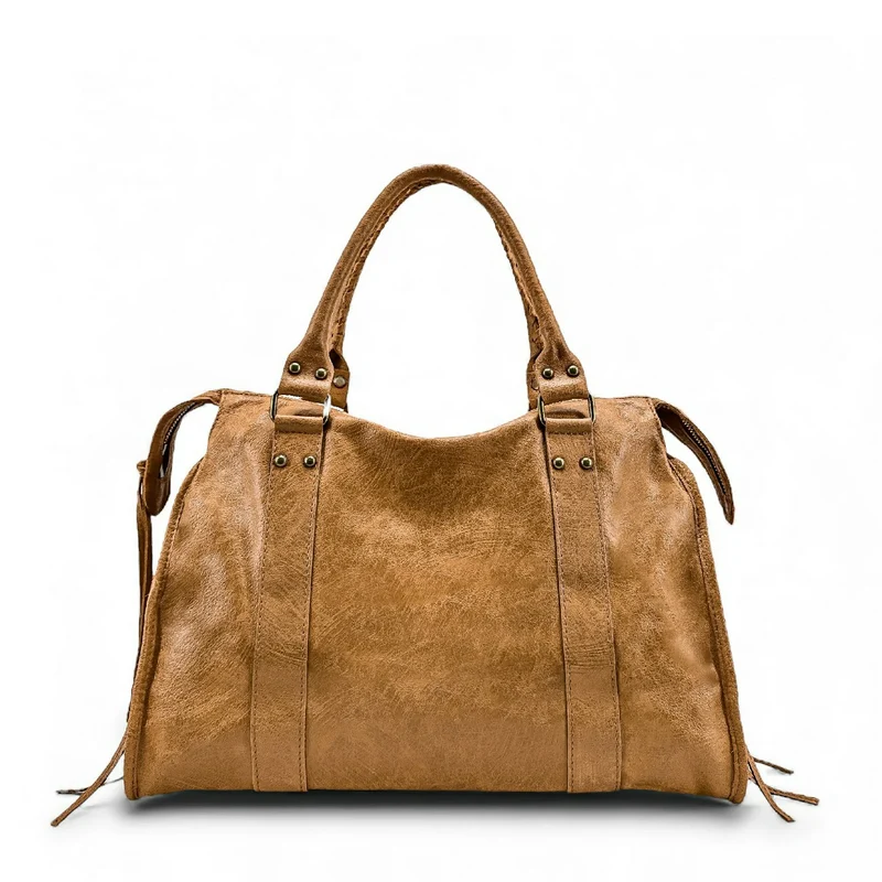 Sac à main en cuir brossé SANDSTORM Marron Camel