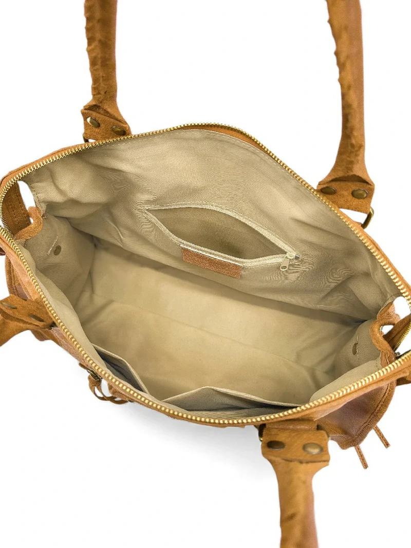 Sac à main en cuir brossé SANDSTORM Marron Camel