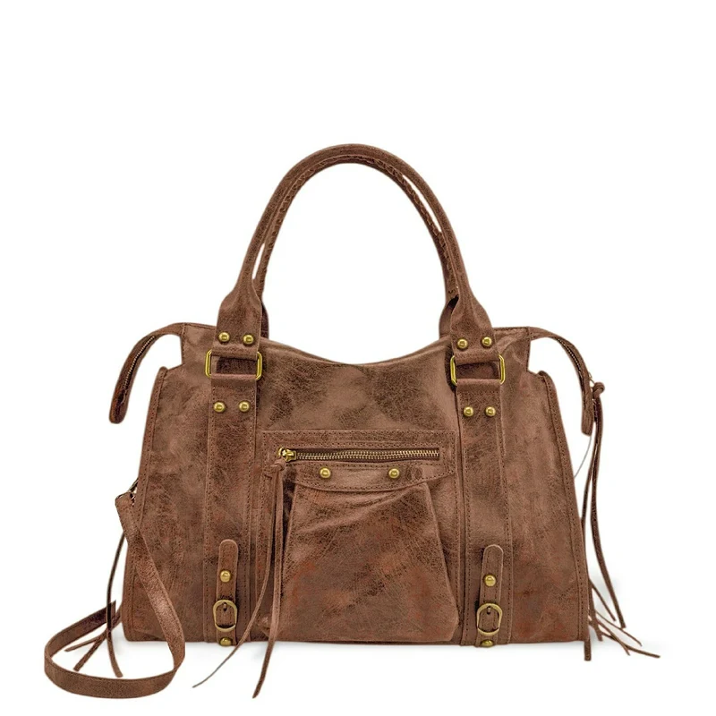Sac à main en cuir brossé SANDSTORM Marron Camel foncé
