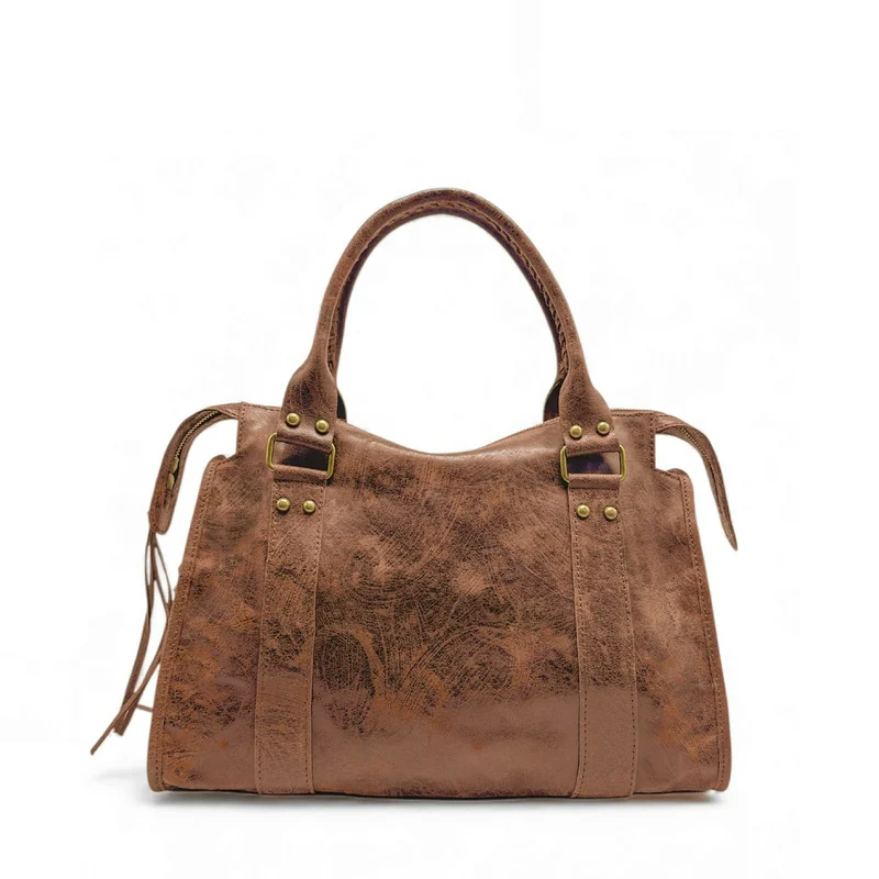 Sac à main en cuir brossé SANDSTORM Marron Camel foncé