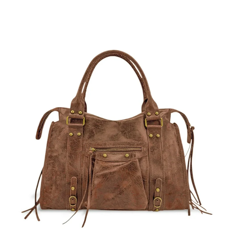 Sac à main en cuir brossé SANDSTORM Marron Camel foncé