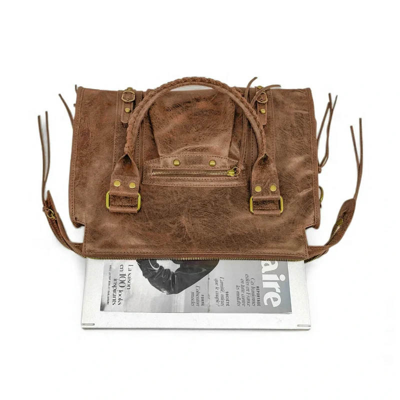 Sac à main en cuir brossé SANDSTORM Marron Camel foncé