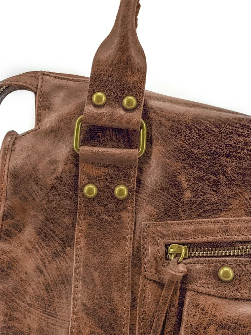 Sac à main en cuir brossé SANDSTORM Marron Camel foncé