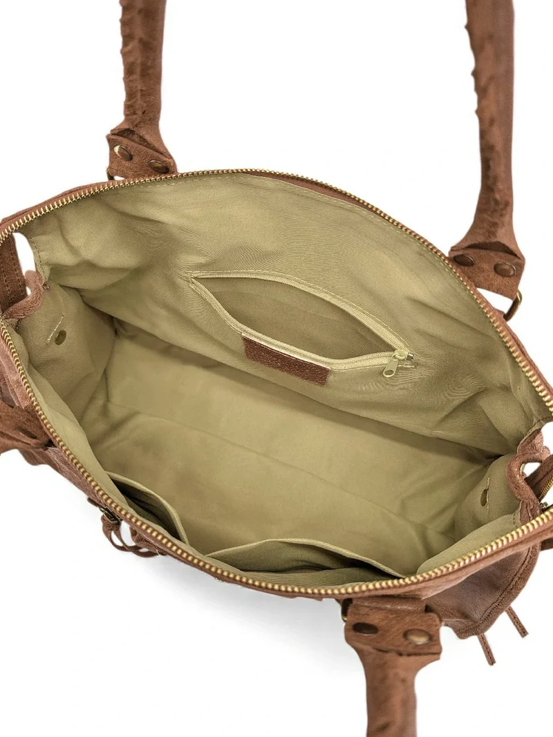 Sac à main en cuir brossé SANDSTORM Marron Camel foncé