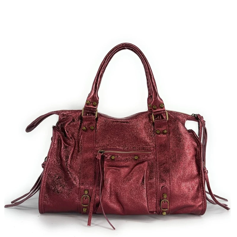 Sac à main en cuir irisé SANDSTORM Bordeaux
