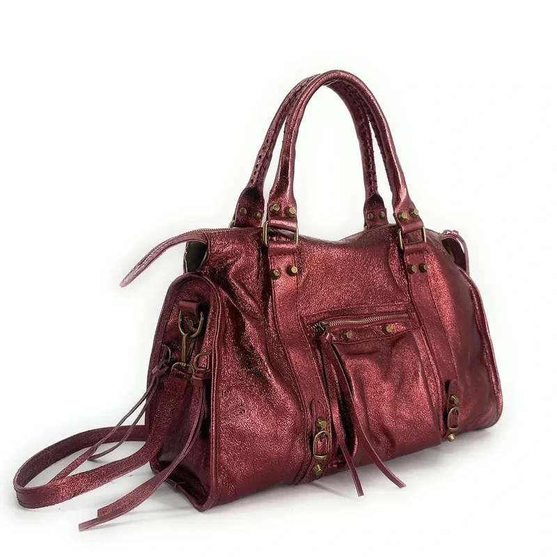Sac à main en cuir irisé SANDSTORM Bordeaux