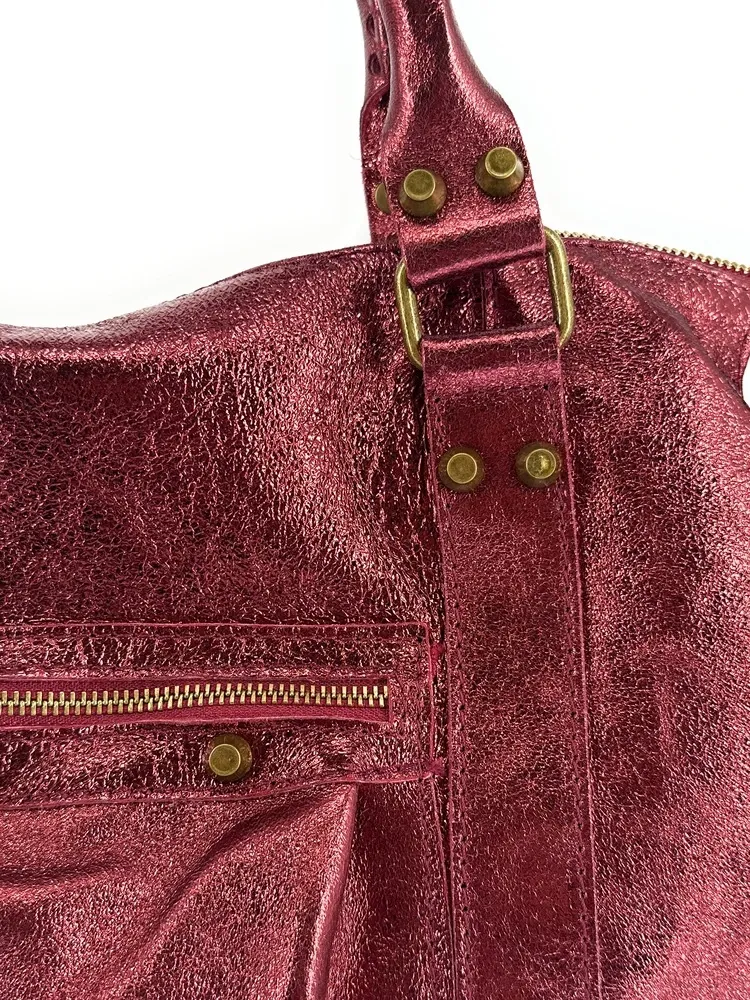 Sac à main en cuir irisé SANDSTORM Bordeaux
